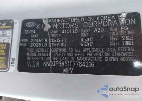 2015 Kia Soul + from USA, damaged, VIN KNDJP3A51F7784216